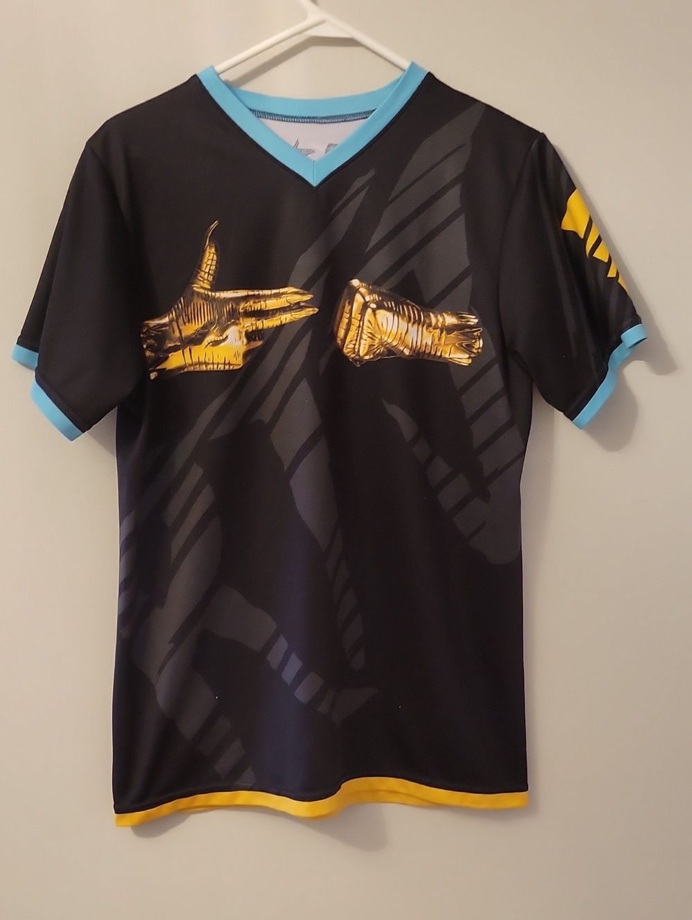 Run The Jewels 2017 Tour V-Neck Jersey with Gold Accent and Light Blue Trim